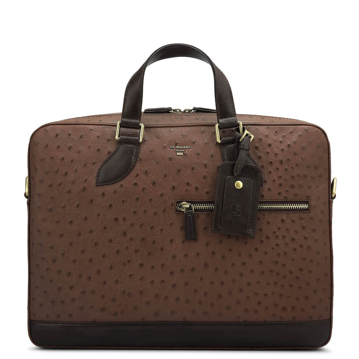 Ostrich Leather Laptop Bag - Brown