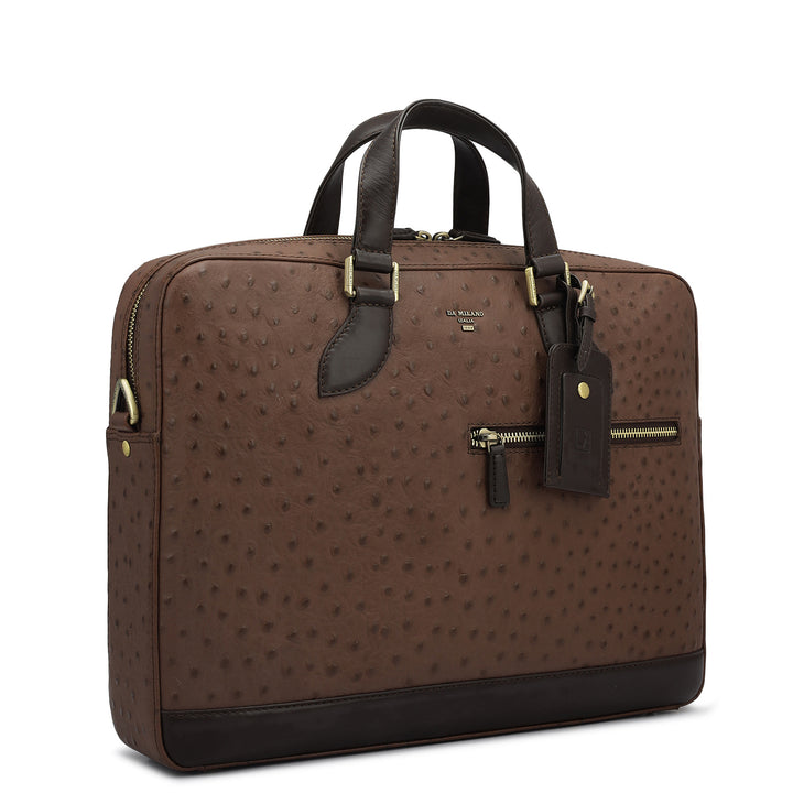 Ostrich Leather Laptop Bag - Brown