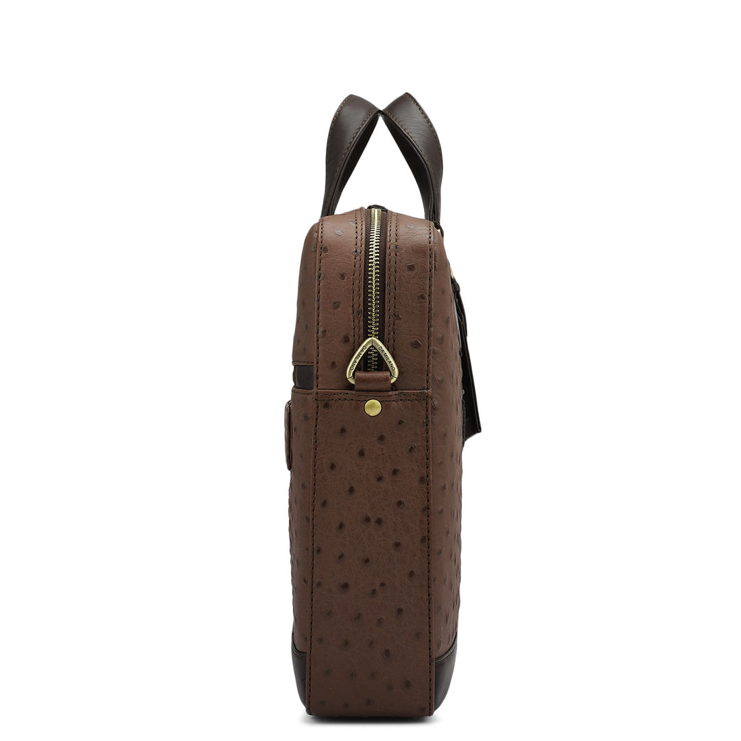 Ostrich Leather Laptop Bag - Brown