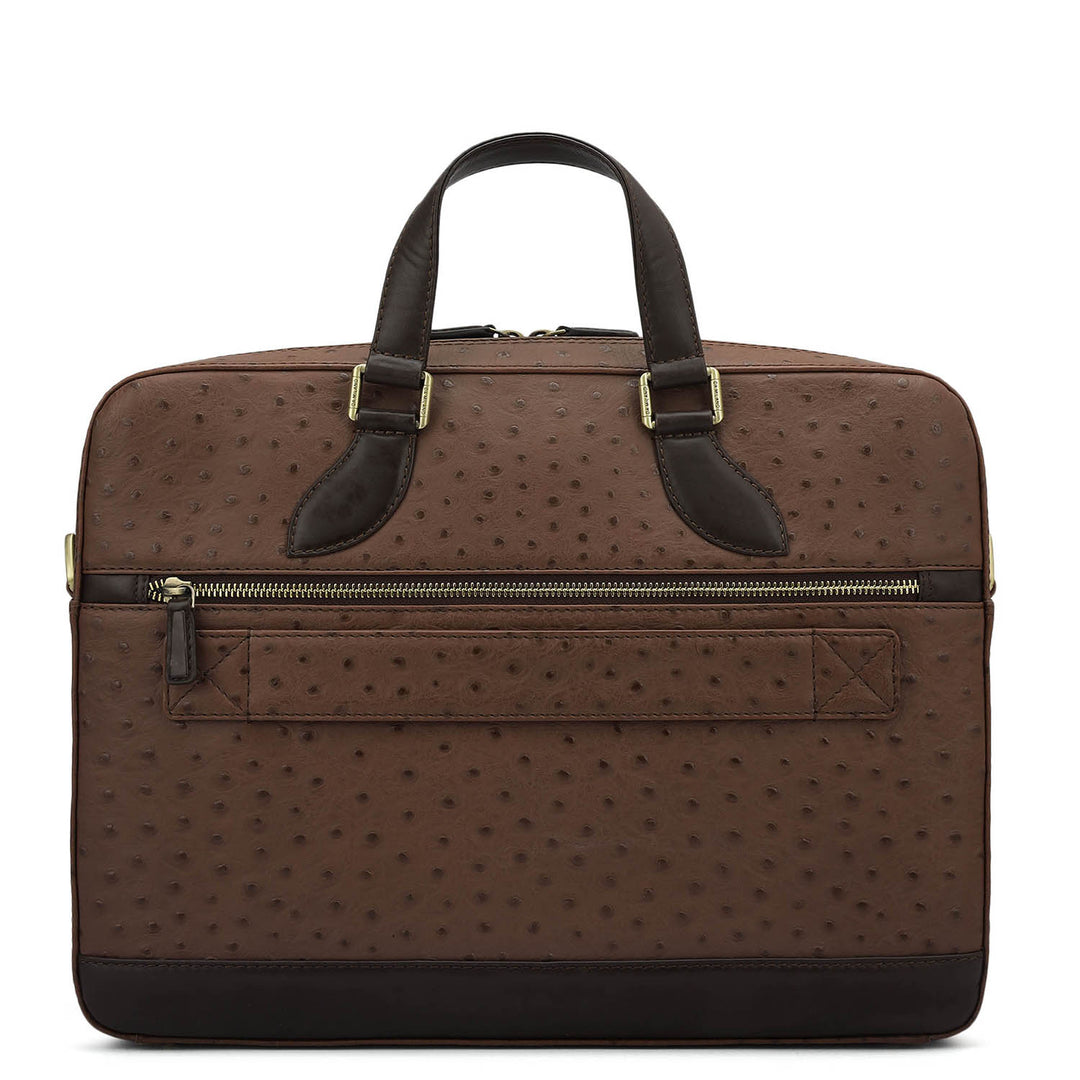Ostrich Leather Laptop Bag - Brown