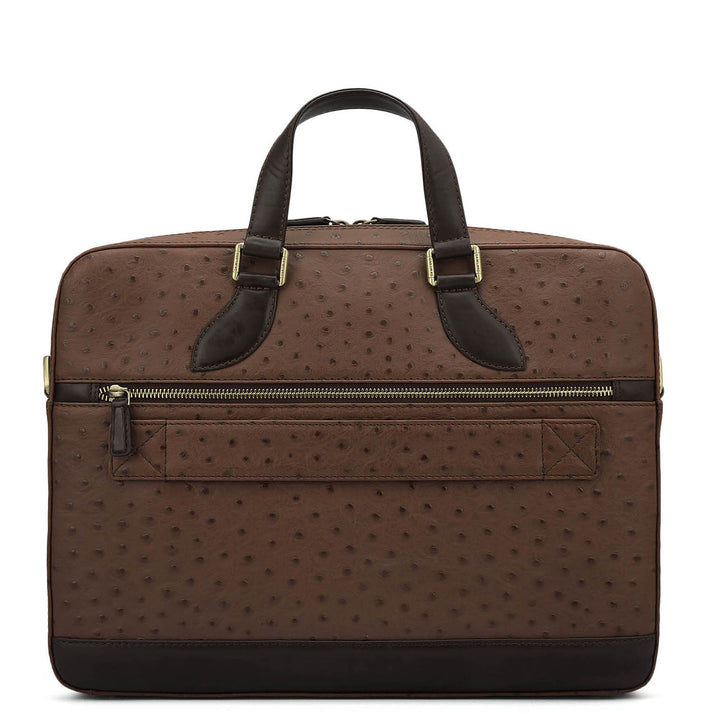 Ostrich Leather Laptop Bag - Brown