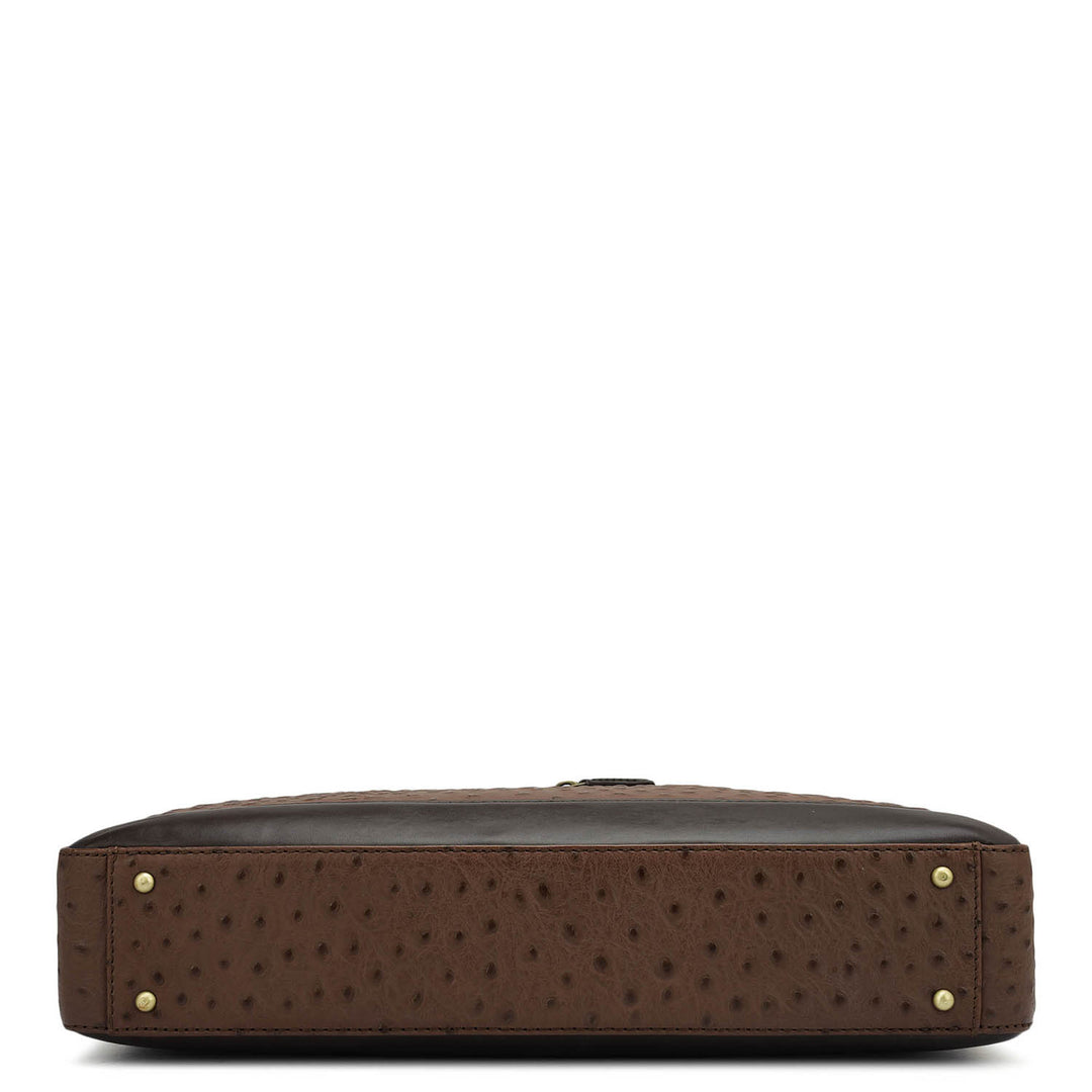 Ostrich Leather Laptop Bag - Brown