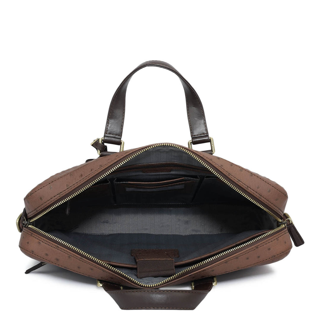 Ostrich Leather Laptop Bag - Brown