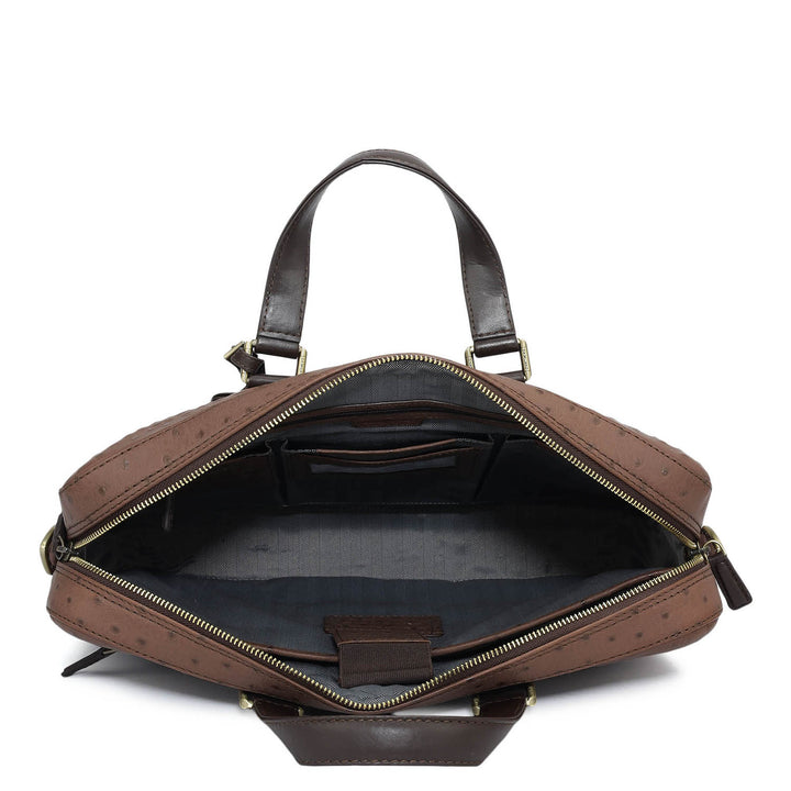 Ostrich Leather Laptop Bag - Brown