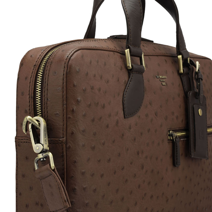 Ostrich Leather Laptop Bag - Brown