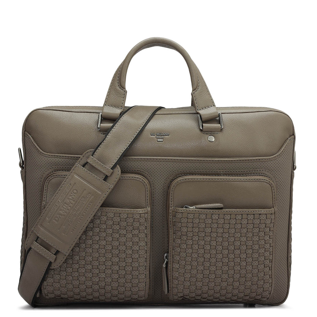 Punch Mat Leather Laptop Bag - Greyish Taupe