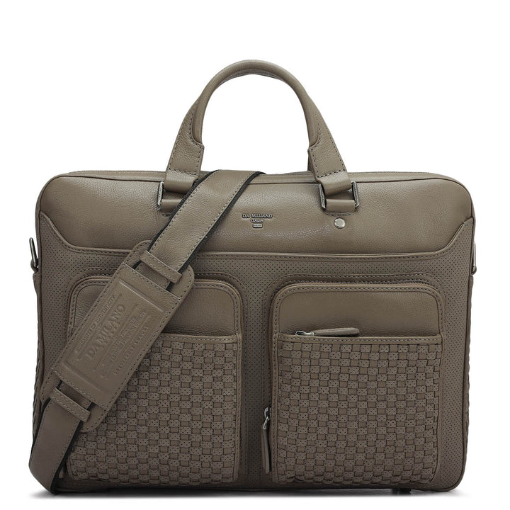 Punch Mat Leather Laptop Bag - Greyish Taupe
