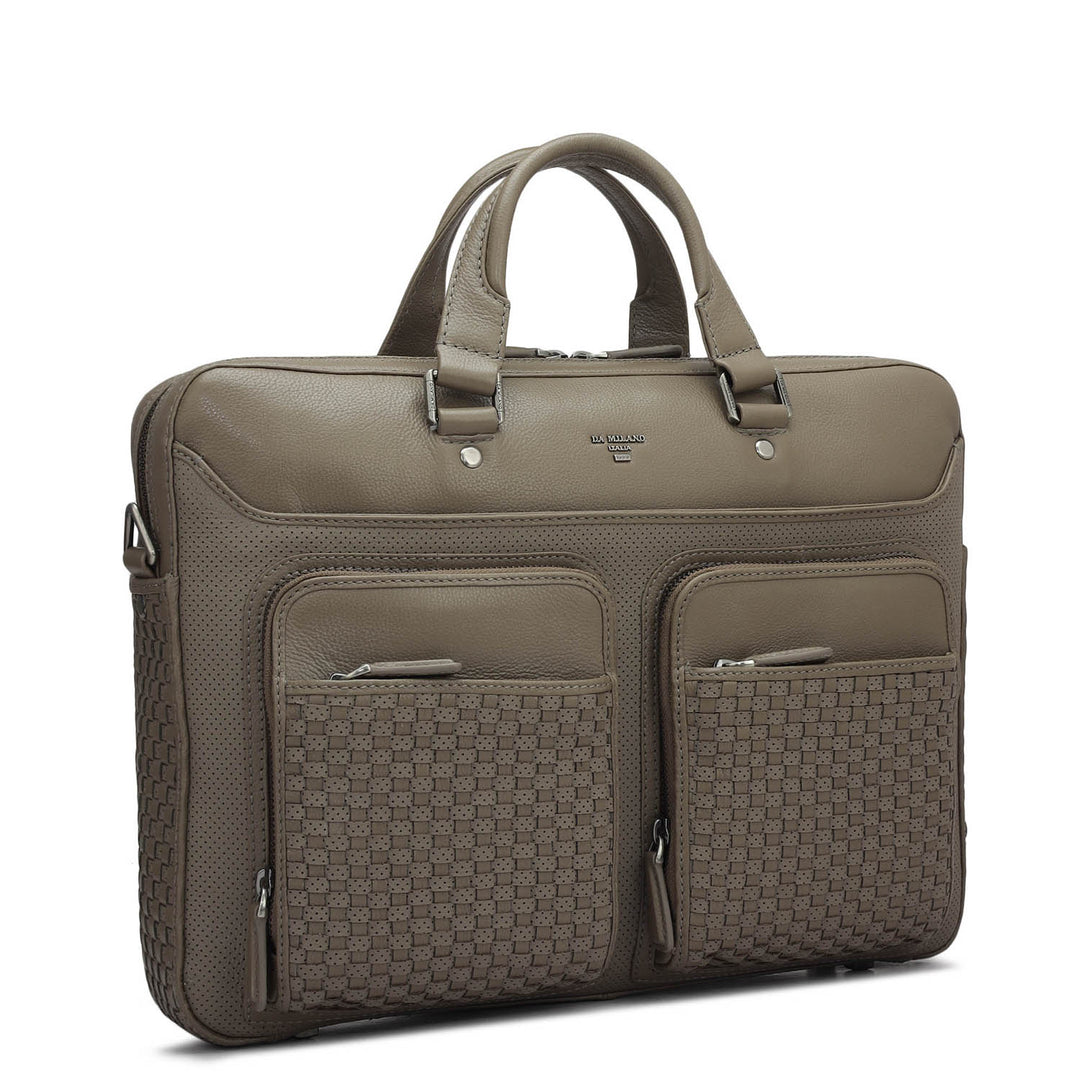 Punch Mat Leather Laptop Bag - Greyish Taupe