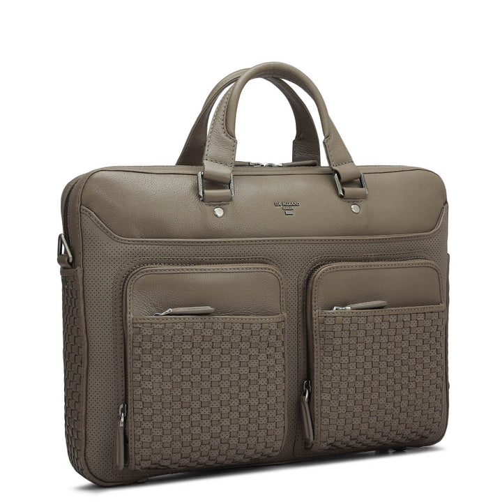 Punch Mat Leather Laptop Bag - Greyish Taupe