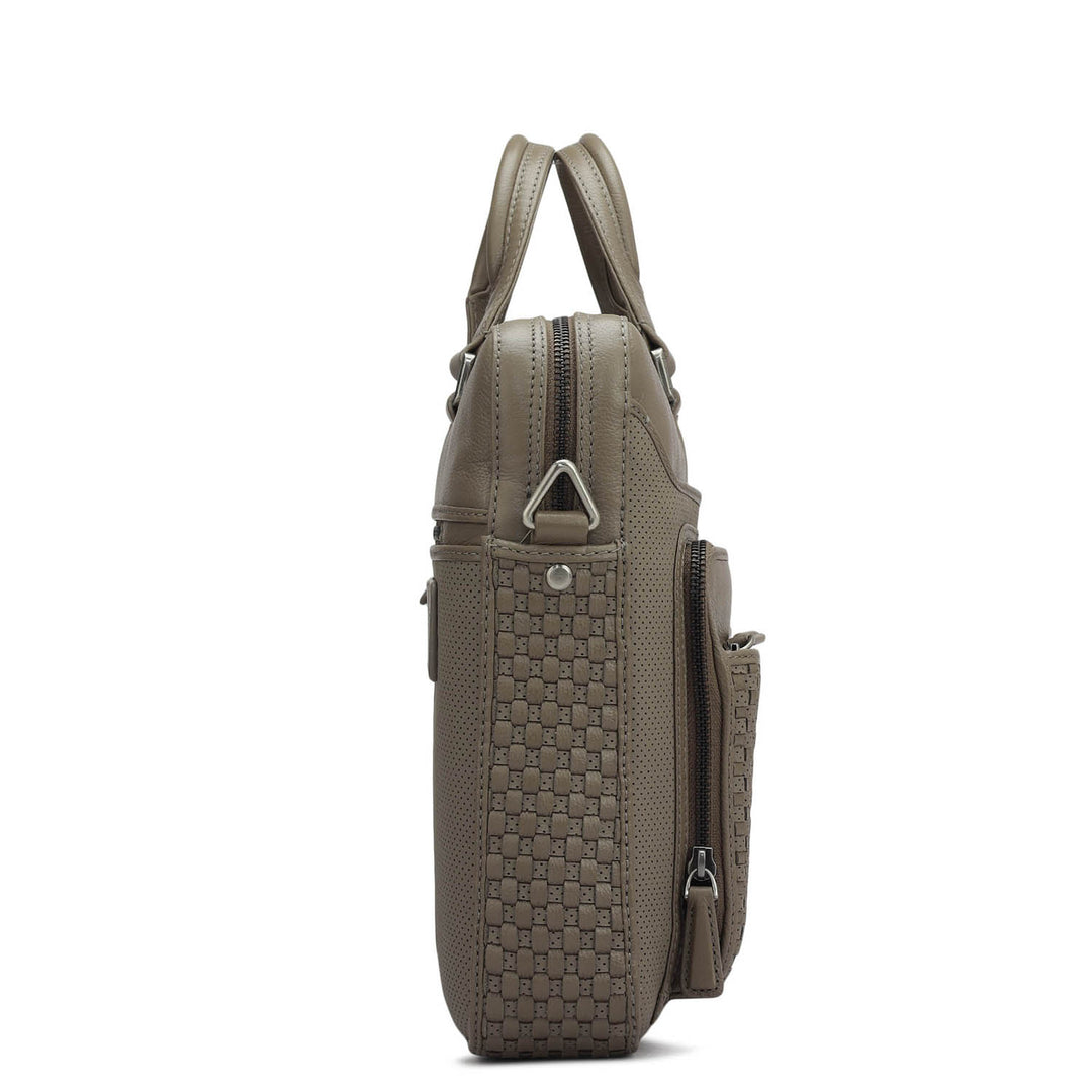 Punch Mat Leather Laptop Bag - Greyish Taupe