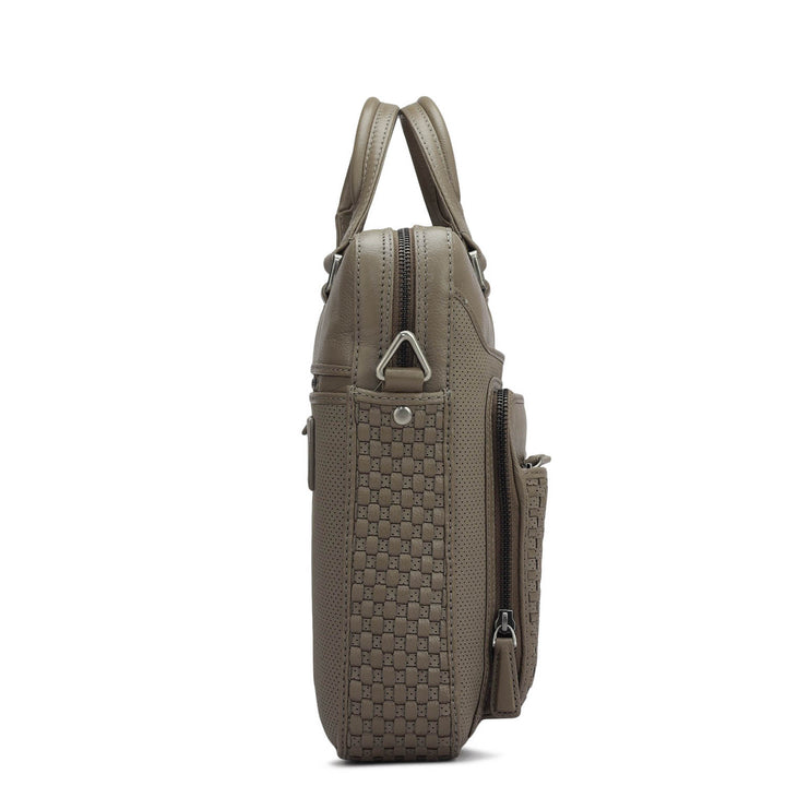 Punch Mat Leather Laptop Bag - Greyish Taupe