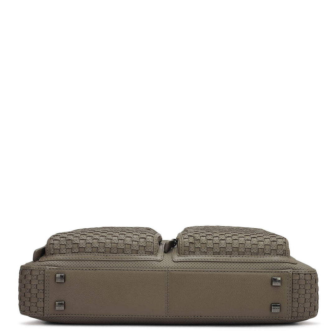 Punch Mat Leather Laptop Bag - Greyish Taupe