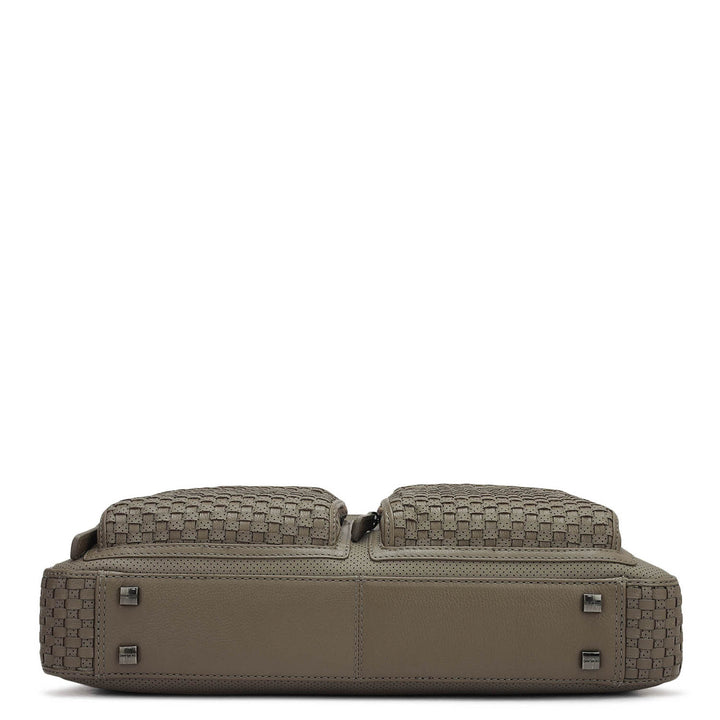 Punch Mat Leather Laptop Bag - Greyish Taupe