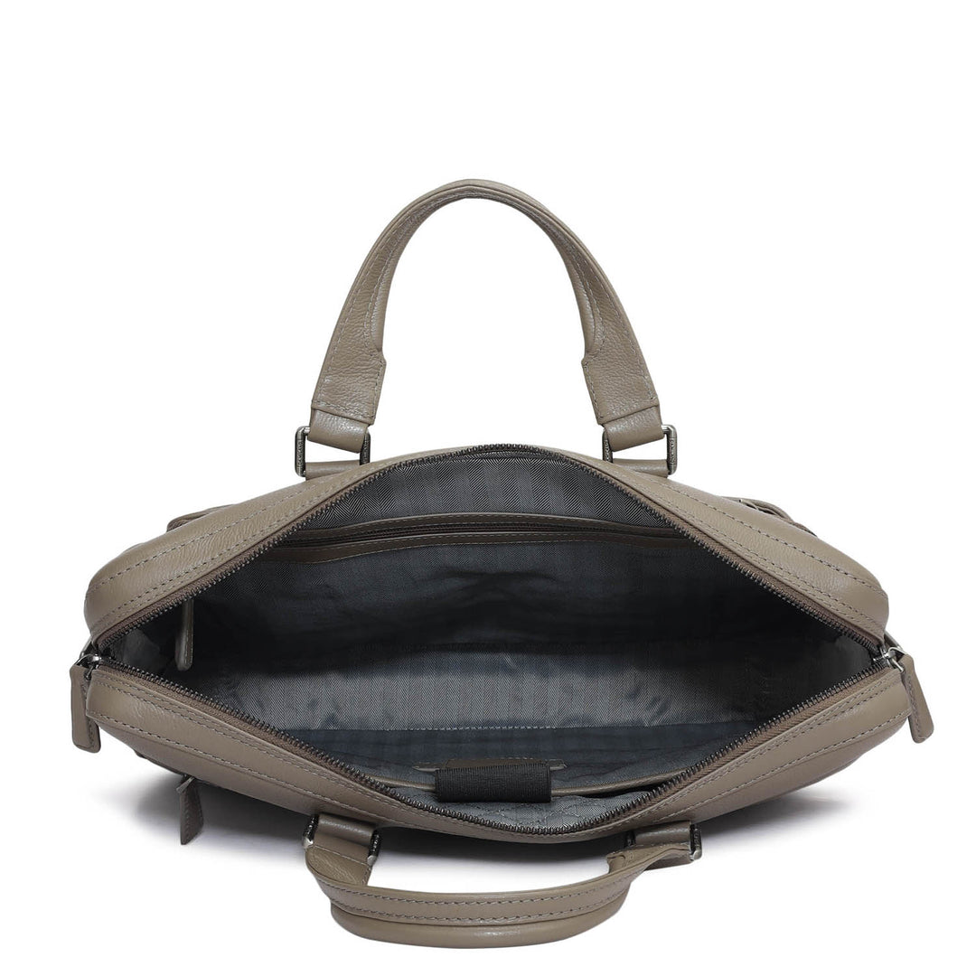 Punch Mat Leather Laptop Bag - Greyish Taupe