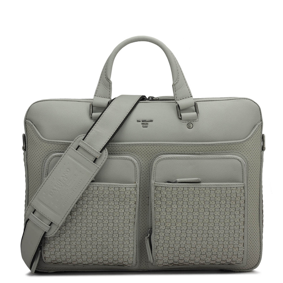Punch Mat Leather Laptop Bag - Light Grey