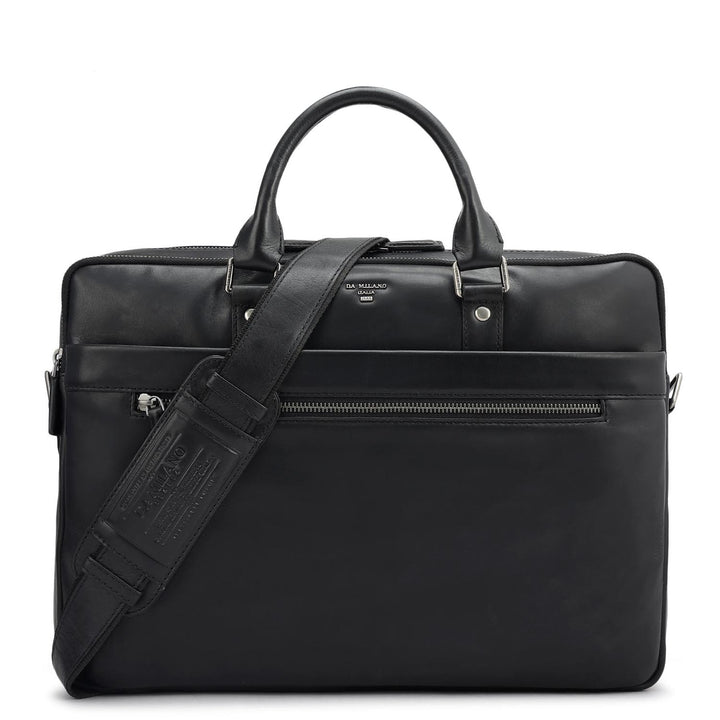 Plain Italian Leather Laptop Bag - Black