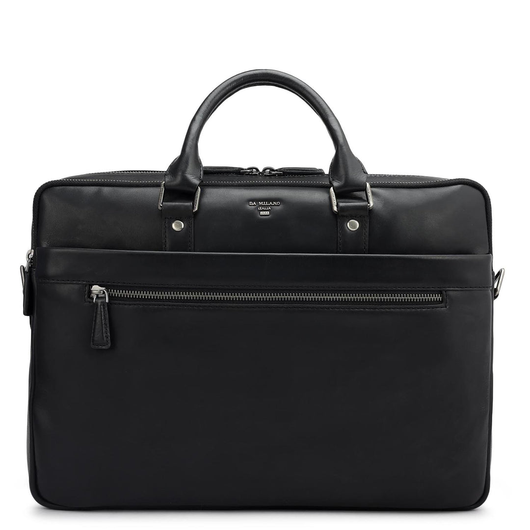 Plain Italian Leather Laptop Bag - Black