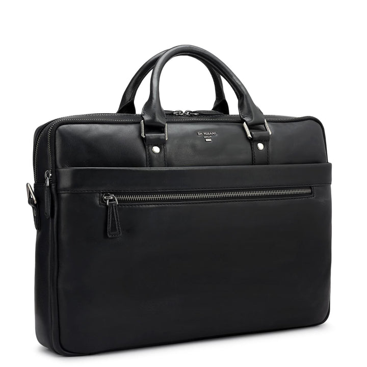 Plain Italian Leather Laptop Bag - Black