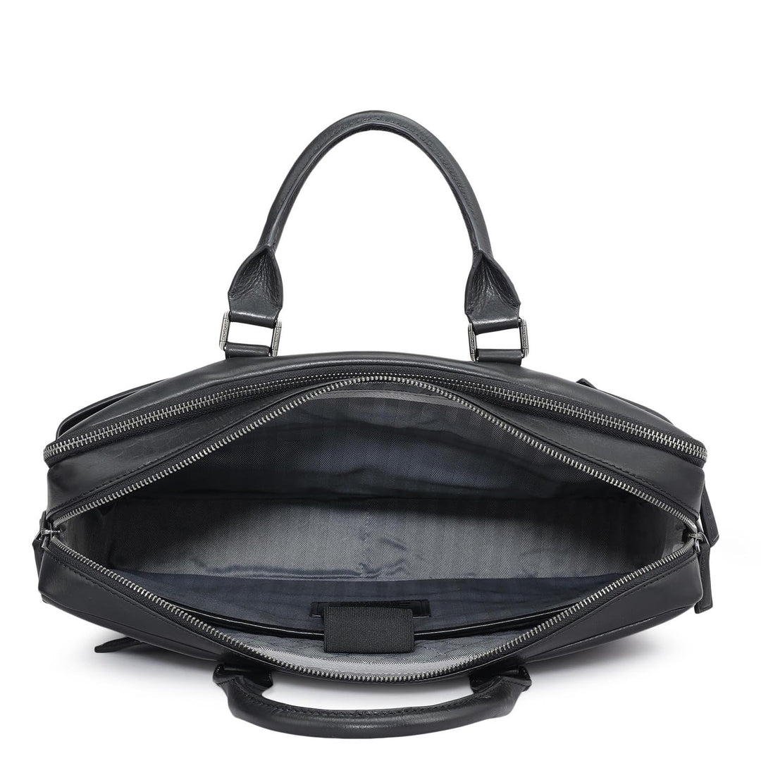 Plain Italian Leather Laptop Bag - Black