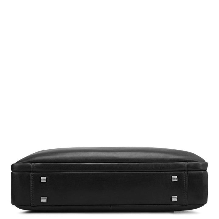 Plain Italian Leather Laptop Bag - Black