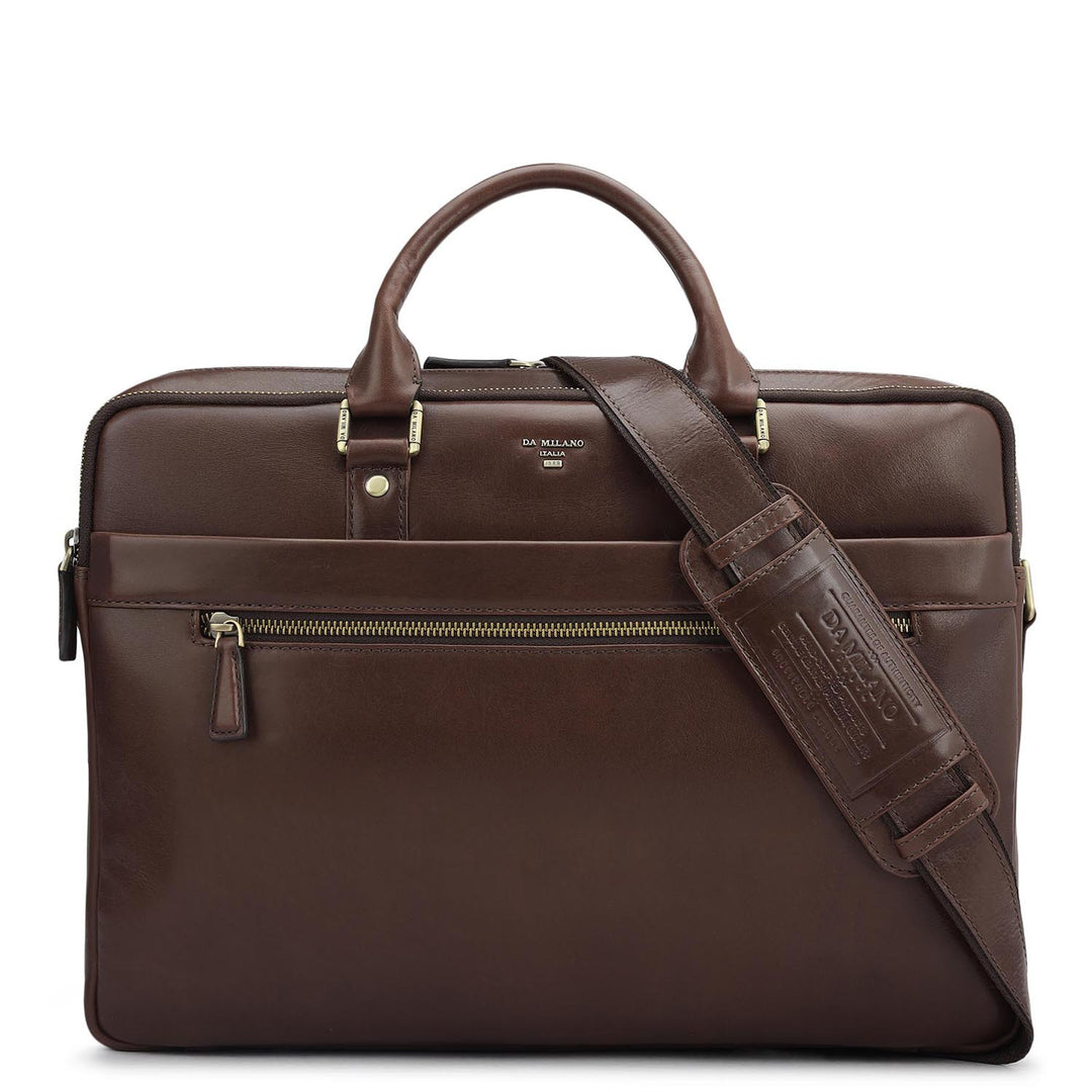 Plain Italian Leather Laptop Bag - Brown