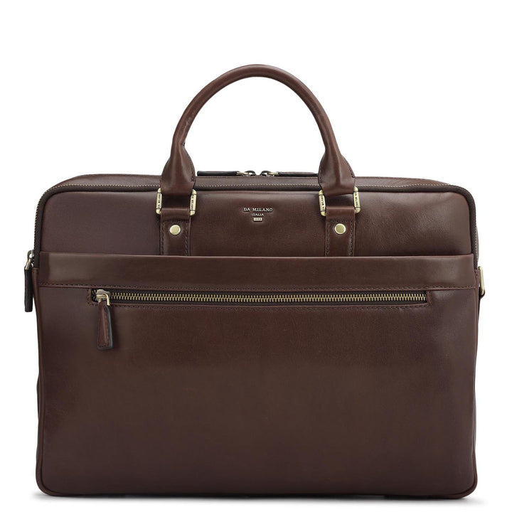 Plain Italian Leather Laptop Bag - Brown