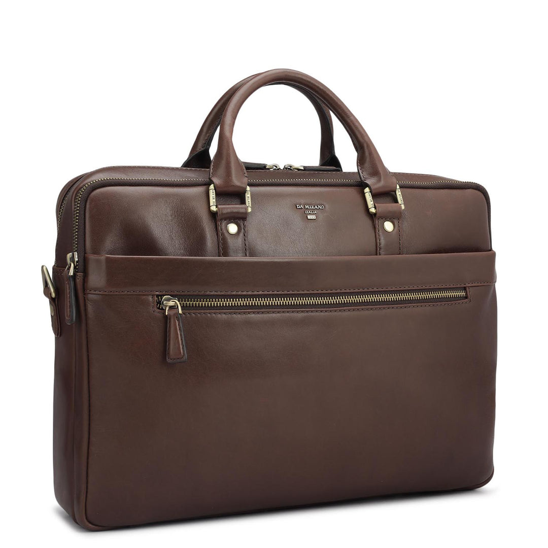 Plain Italian Leather Laptop Bag - Brown