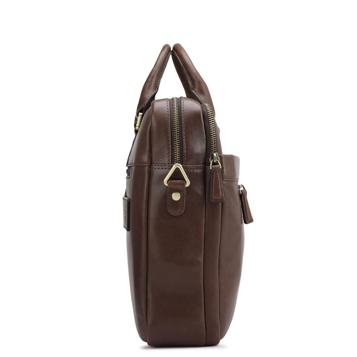Plain Italian Leather Laptop Bag - Brown