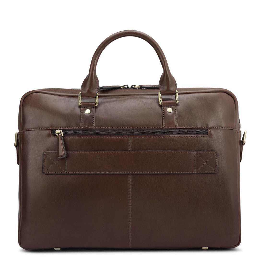 Plain Italian Leather Laptop Bag - Brown