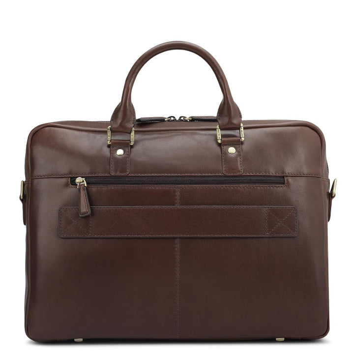 Plain Italian Leather Laptop Bag - Brown