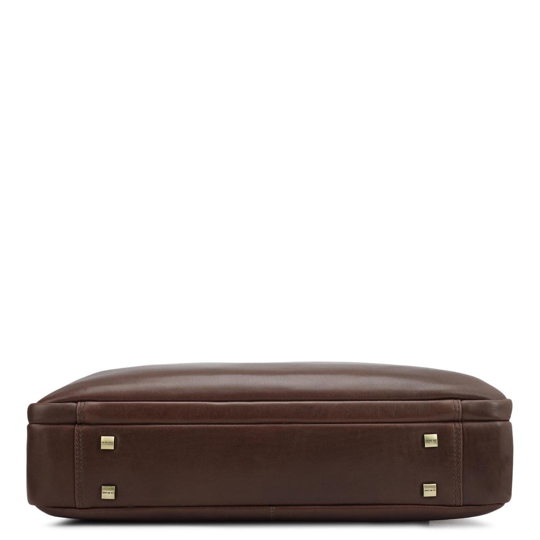 Plain Italian Leather Laptop Bag - Brown