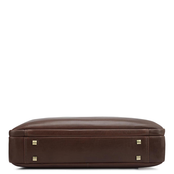 Plain Italian Leather Laptop Bag - Brown