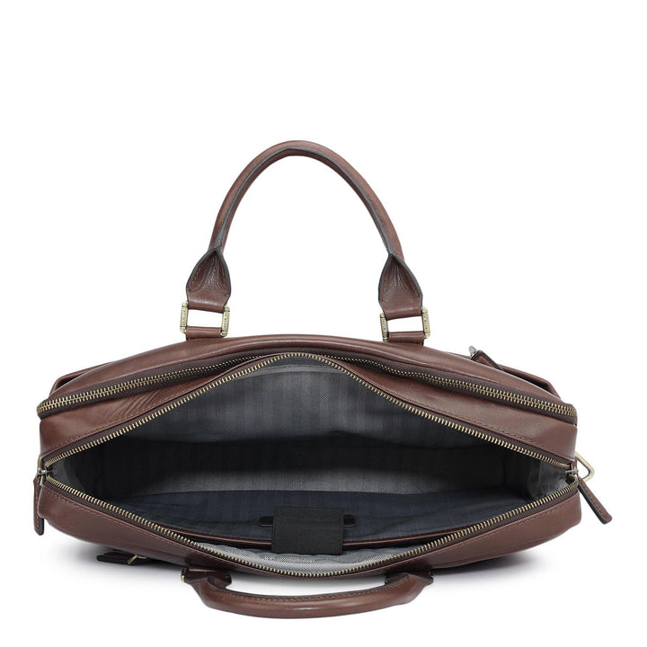 Plain Italian Leather Laptop Bag - Brown