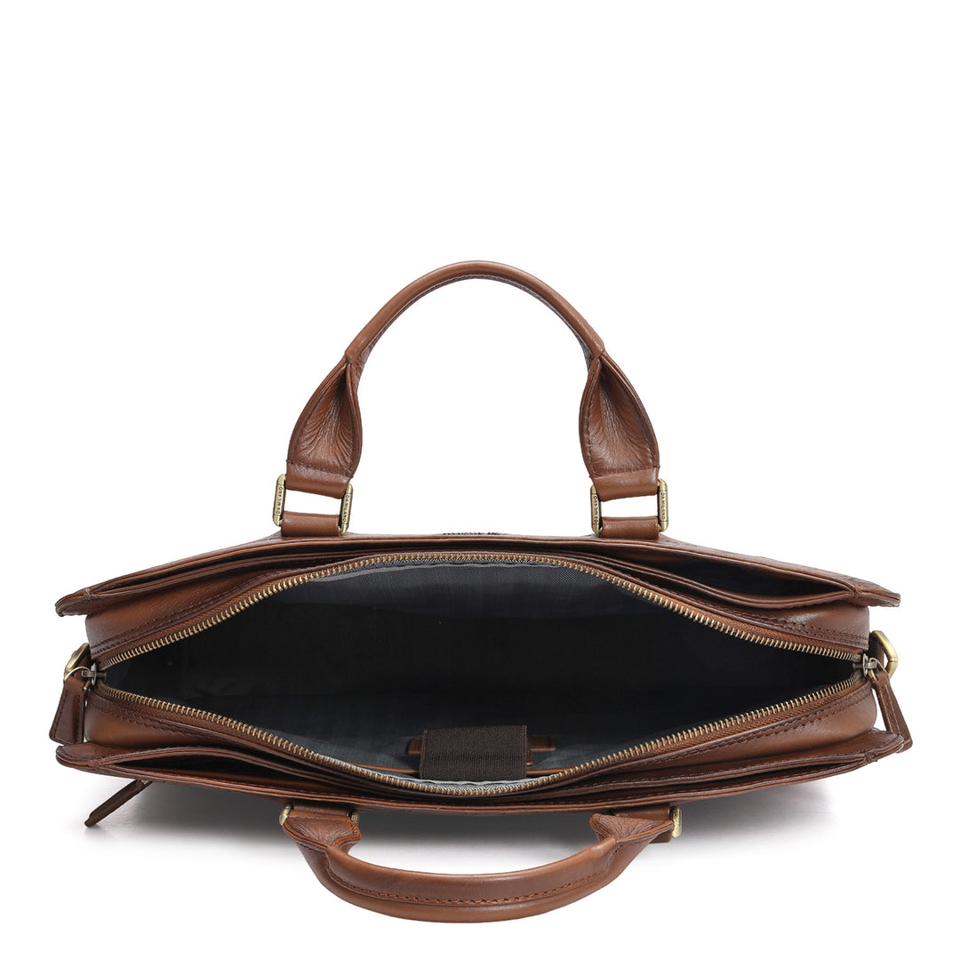 Signato Leather Laptop Bag - Cognac