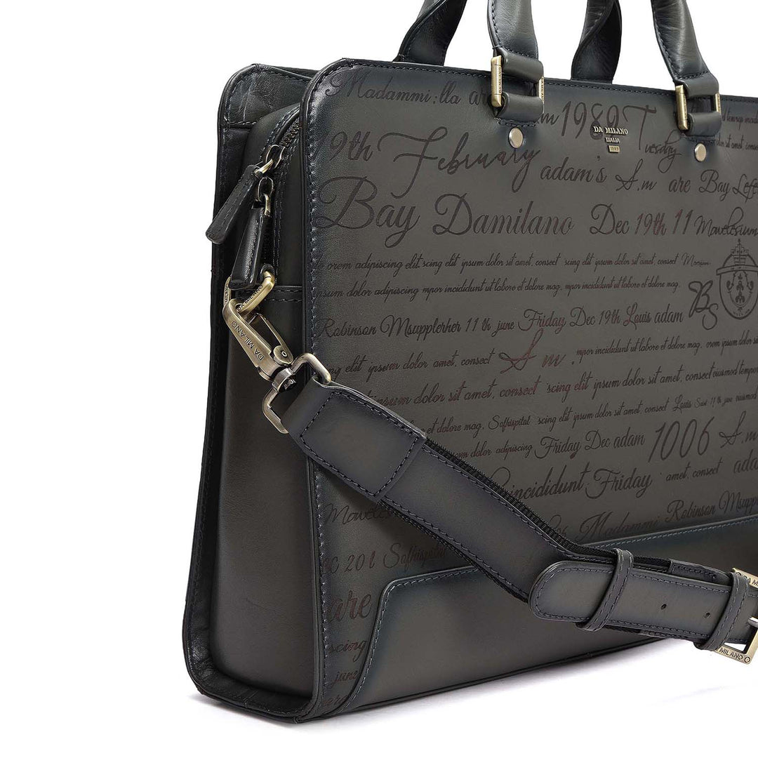Signato Leather Laptop Bag - Grey