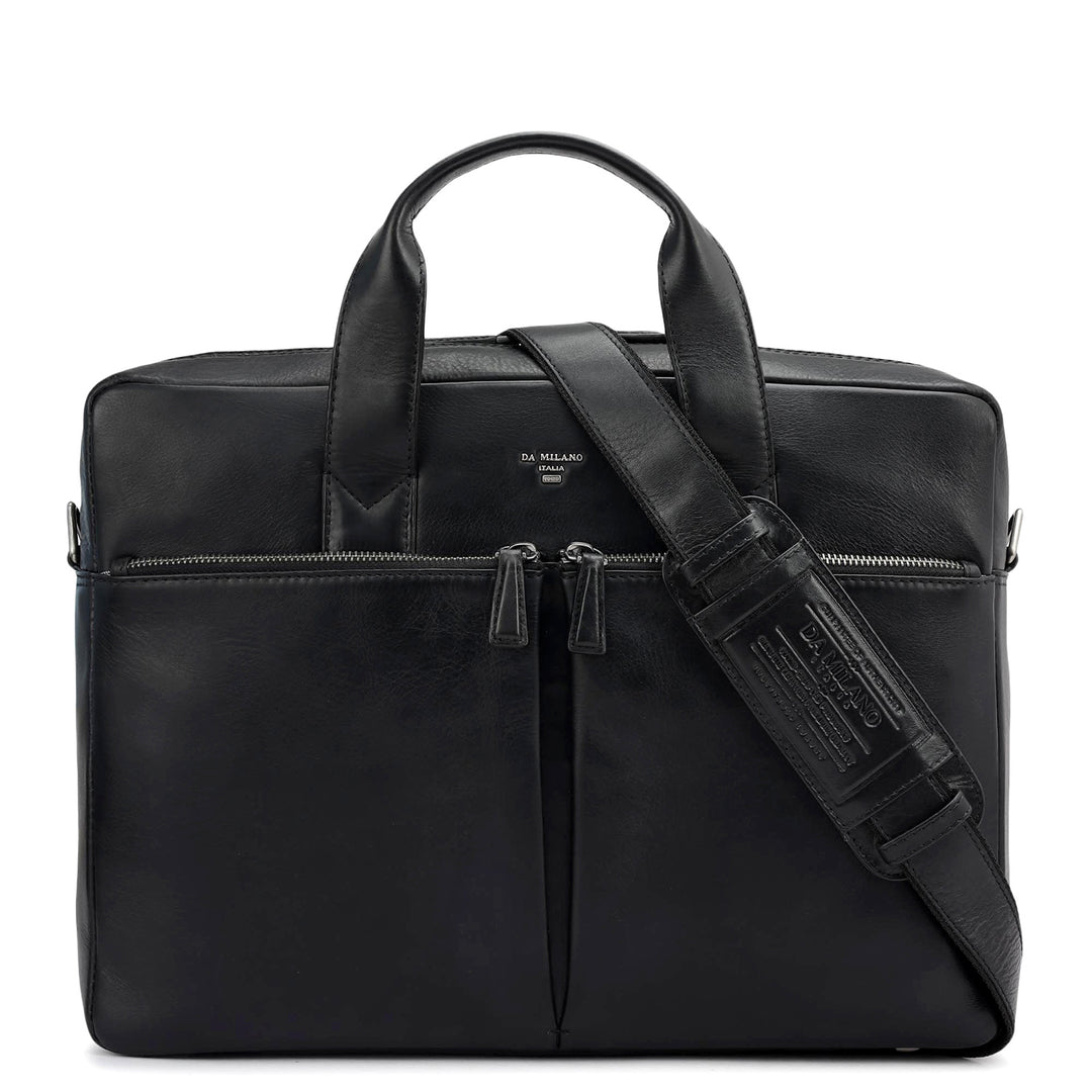 Plain Italian Leather Laptop Bag - Black
