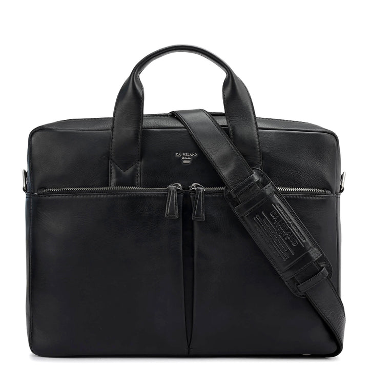 Plain Italian Leather Laptop Bag - Black