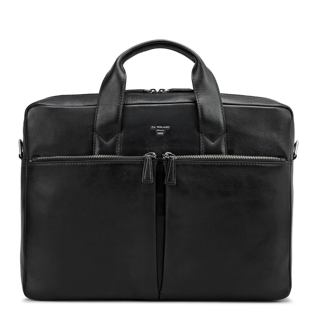Plain Italian Leather Laptop Bag - Black