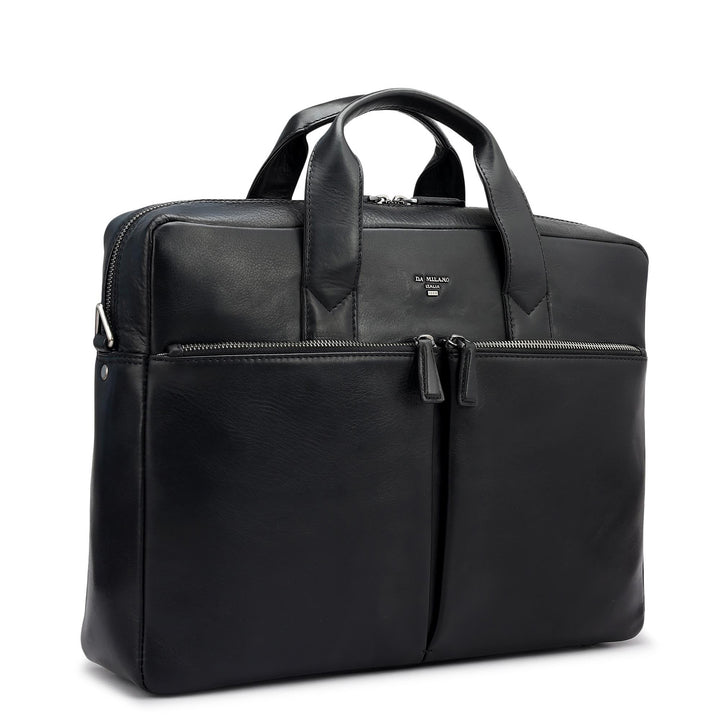Plain Italian Leather Laptop Bag - Black