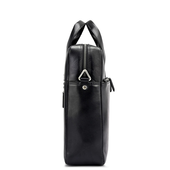 Plain Italian Leather Laptop Bag - Black
