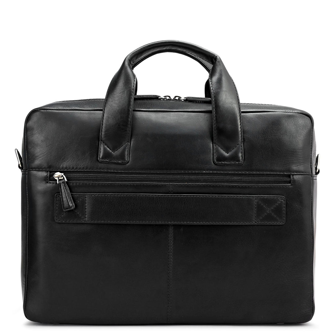 Plain Italian Leather Laptop Bag - Black