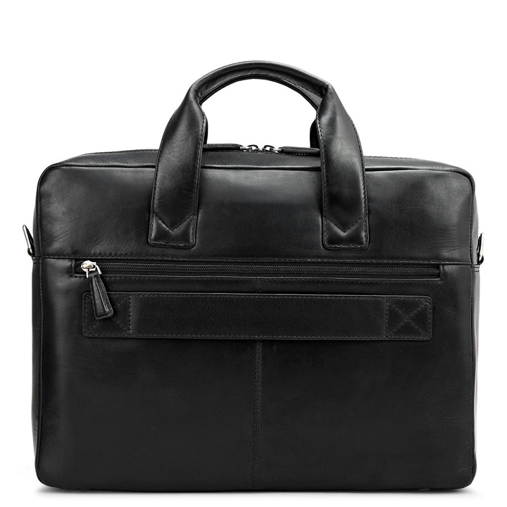 Plain Italian Leather Laptop Bag - Black