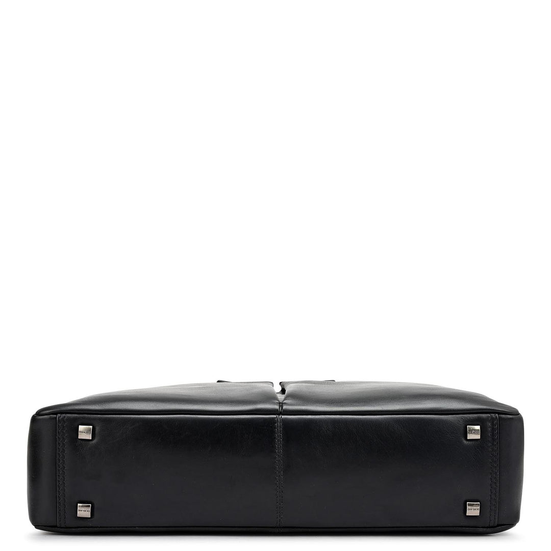 Plain Italian Leather Laptop Bag - Black