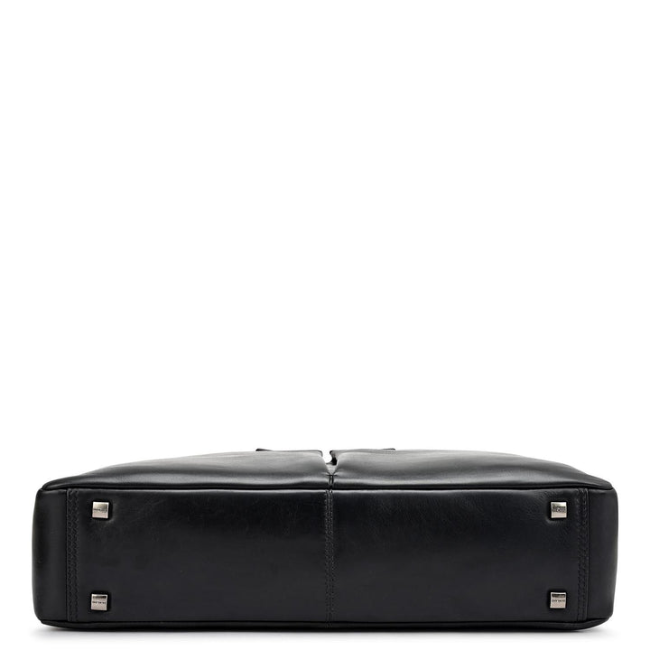 Plain Italian Leather Laptop Bag - Black