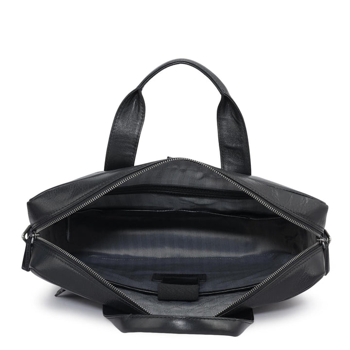 Plain Italian Leather Laptop Bag - Black