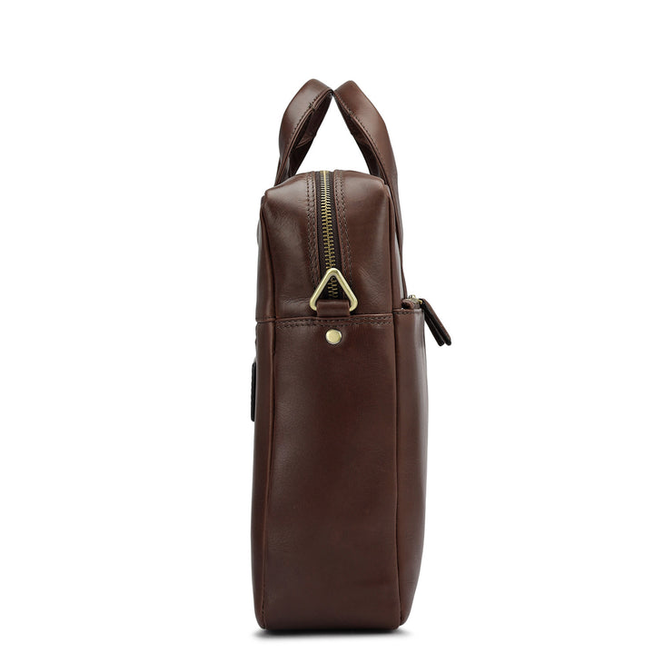 Plain Italian Leather Laptop Bag - Brown