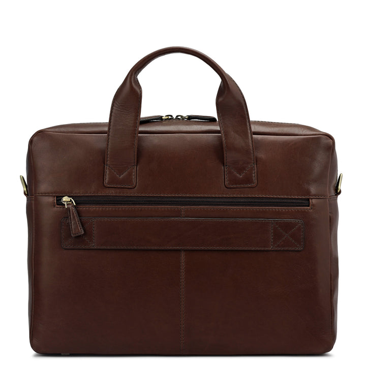 Plain Italian Leather Laptop Bag - Brown