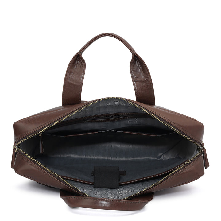 Plain Italian Leather Laptop Bag - Brown