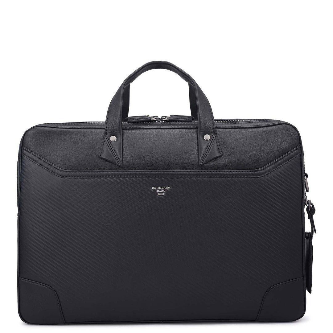 Carbon Leather Laptop Bag - Black