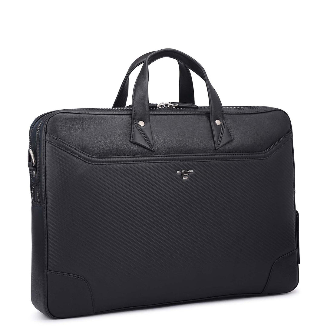 Carbon Leather Laptop Bag - Black